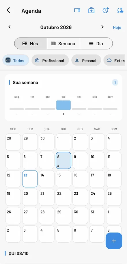 Tela Agenda, Mês do ORPX para profissionais