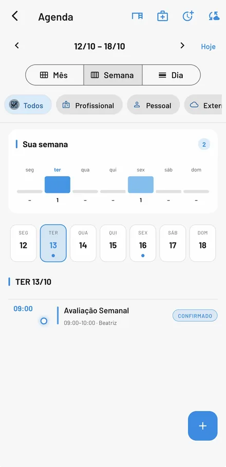 Tela Agenda, Semana do ORPX para profissionais