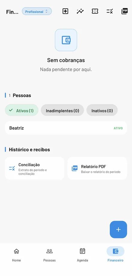 Tela Financeiro, Home do ORPX para profissionais