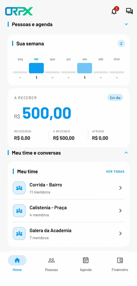Tela Home, Perfil do ORPX para profissionais