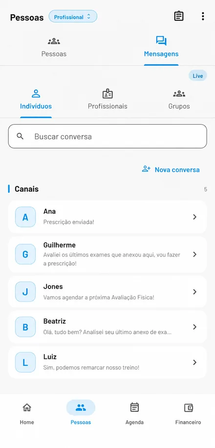 Tela Pessoas, Mensagens do ORPX para profissionais